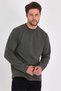 Men's Khaki Double Crew Neck Standard Relaxed Fit Sweatshirt - 4