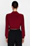 Bordo Kruvaze Kapamalı Crop Esnek Örme Bluz TWOAW24BZ00071 - 5