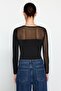 Black Tulle Detailed Snap Flexible Knitted Body TWOAW24BD00021 - 5