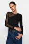 Black Tulle Detailed Snap Flexible Knitted Body TWOAW24BD00021
