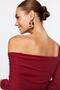 Claret Red Asymmetric Collar Detailed Draped Fitted/Body-Fitted Wrap/Textured Knitted Body TWOAW23BD00043 - 3