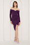 Women's Purple Gathered Double Breasted Collar Asymmetrical Design Mini Dress Emr-100