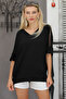 Black V-Neck Bat Sleeve Solid Color Knitted Blouse - 5
