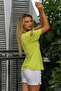 Light Lemon Asymmetrical Collar Short Sleeve Solid Color Knitted Blouse - 6