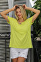 Light Lemon Asymmetrical Collar Short Sleeve Solid Color Knitted Blouse - 4