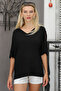 Black V-Neck Bat Sleeve Solid Color Knitted Blouse - 6