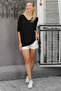 Black V-Neck Bat Sleeve Solid Color Knitted Blouse - 4
