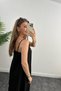 Long Casual Linen Dress with Rope Straps Black - 2