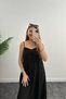 Long Casual Linen Dress with Rope Straps Black - 4