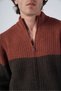Brown Men's Zigzag Embroidered Double Color Stand Collar Zippered Pocket Knitwear Wool Cardigan - 5