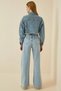 Harem Snow Wash Blue High Waist Lycra Loose Jeans Palazzo Trousers - 2