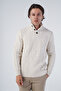 Beige Men's Hair Braided Execution Back Sleeve Ribbed Buttoned Knitwear Wool Sweater