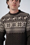 Brown Men's Hair Braided Jacquard Deer Patterned Crew Neck Knitwear Wool Sweater - 5