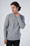 Gray Men's Execution Hair Basket Knitted Crew Neck Knitwear Wool Sweater