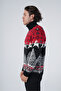 Black Men's Jacquard Deer Patterned Turtleneck New Year's Knitwear Wool Sweater - 2