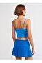 20129 Gathered Detailed Strappy Crop Top-Blue - 2