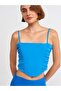 20129 Gathered Detailed Strappy Crop Top-Blue - 3