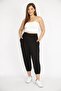 Women's Large Size Black Ribbed Comfortable Cut Side Pocket Sweatpants Bottom 65n36770