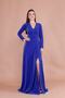Glitter Stretchy Fabric Double Breasted Collar Slit Long Sleeve Maxi Length Graduation & Evening Dress - 2
