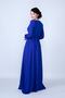 Round Neck Long Sleeve Woven Fabric Drawstring Waist Belted Pocket Maxi Length Invitation & Evening Dress - 5