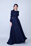 Round Neck Long Sleeve Woven Fabric Drawstring Waist Belted Pocket Maxi Length Invitation & Evening Dress