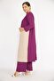 Women's Plus Size Plum Cardigan Inner Blouse and Trousers Three Pieces Set 65n36731 - 2
