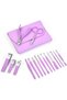 16 Pieces Professional Manicure Pedicure Nail Facial Care Set with Stainless Steel Leather Bag - Purple - 3