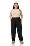 Plus Size High Waisted Gabardine Black Trousers with Ruffle Detail on the Waist - 3
