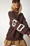 Women's Brown Printed Oversize Sweatshirt HF00440 - 3