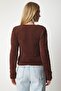 Woman's Brown V-Neck Bearded Knit Sweater NF00072 - 5
