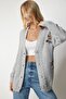 Women's Gray Floral Embroidered Textured Knitwear Cardigan KG00002 - 2