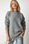 Woman's Gray Stand Collar Soft Textured Knit Sweater KI00095