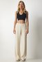 Women's Cream Ribbed Knitwear Trousers Kİ00096 - 3