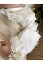 Cream-Colored Hand-Embroidered Cotton Satin Fabric Mevlit Dress Set with Bandana for Baby Girl - 2