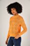 Salmon Women's Pon Pon Patterned Shoulder Bicycle Collar 100% Cotton Sweater - 2