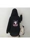 MyMelody Fringed Printed Black Oversize Zipper Cardigan Sweatshirt Hoodie - 2
