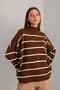 Women's Brown Oversize Striped Half Turtleneck Knitwear Sweater, Striped Sweater, Women's Sweater - 5