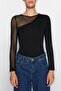 Black Tulle Detailed Snap Flexible Knitted Body TWOAW24BD00021 - 4