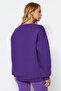 Mor Oversize/Rahat Kesim Basic Bisiklet Yaka Kalın/İçi polarlı Örme Sweatshirt TWOAW24SW00102 - 5