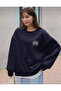 Unisex Oversize Navy Blue Arid Mountain Printed Sweatshirt - 2