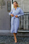 White-Blue Shirt Collar Long Sleeve Striped Button Pocket Belted Woven Dress - 4