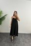 Long Casual Linen Dress with Rope Straps Black