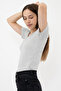 Women's Gray Cotton V-Neck Short Sleeve Blouse - 4