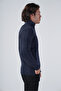 Navy Blue Men's Hair Braided Execution Zippered Stand Collar Knitwear Wool Cardigan - 4