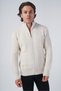 Beige Men's Hair Execution Back Sleeve Thessaloniki Stand Collar Pocket Knitwear Wool Cardigan Trist-5298