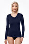 Women's Navy Blue V-Neck Long Sleeve Modal Body 181