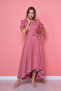 Dusty Rose Asymmetric Cut Double-Breasted Collar Short Sleeve Woven Drapey Fabric Dress - 2