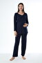 Navy Blue Maternity Long Sleeve Maternity Pajamas Set with Dressing Gown - 6