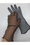 Stylish Black Ankle-Length Tulle Gloves with Self-Ruffles, Elegant and Lightweight Design - 2
