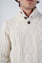 Beige Men's Hair Braided Execution Back Sleeve Ribbed Buttoned Knitwear Wool Sweater - 5